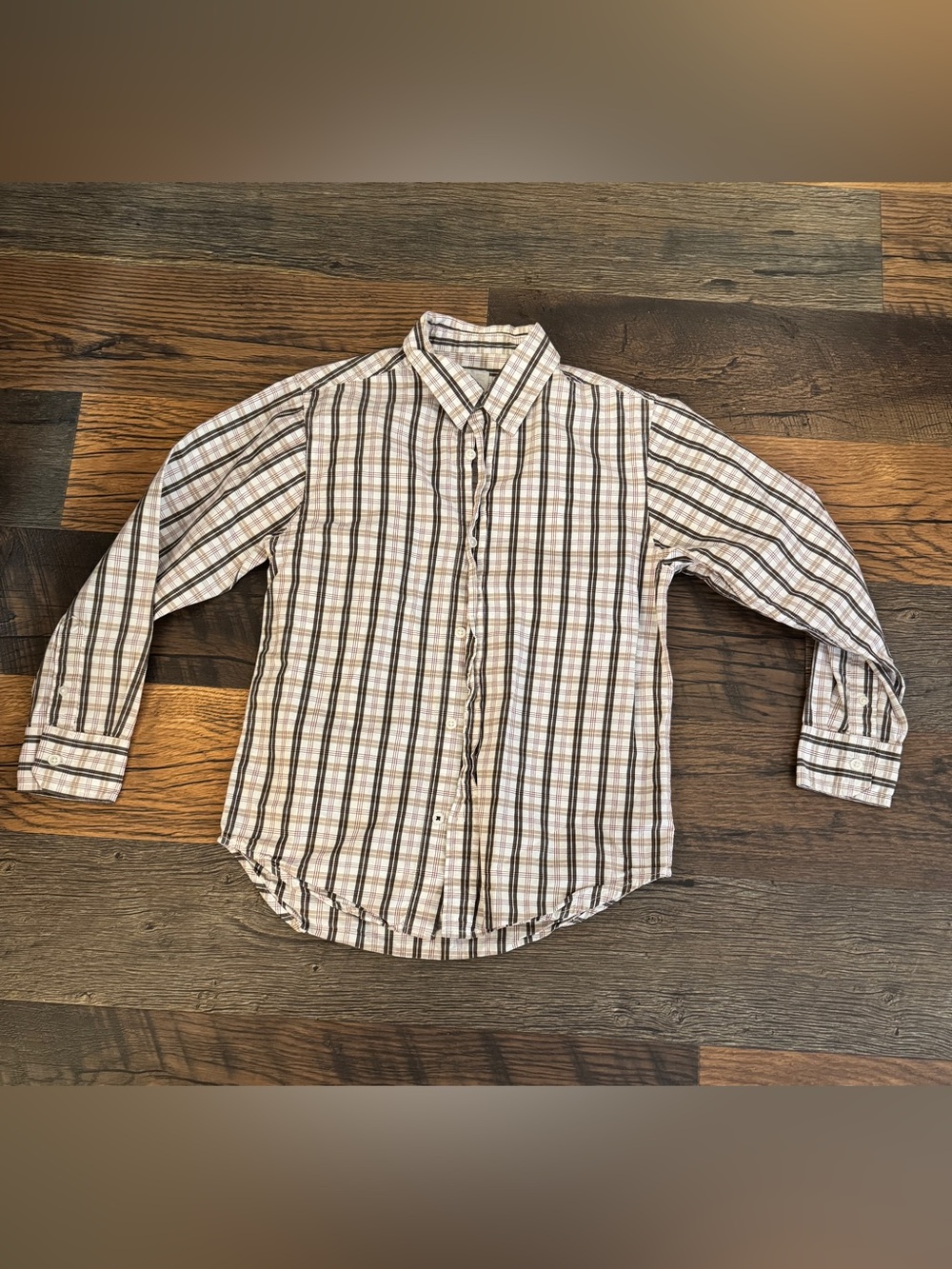 Old Navy Boys Plaid Button-Down Shirt - Cream, Brown, Tan